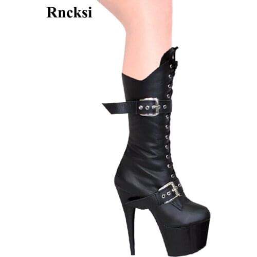 Rncksi Fashion Women Zip Round Toe Boots Party Quee High Heels Shoes Boots Dance Shoes 15cm Heels High Knee High Boots