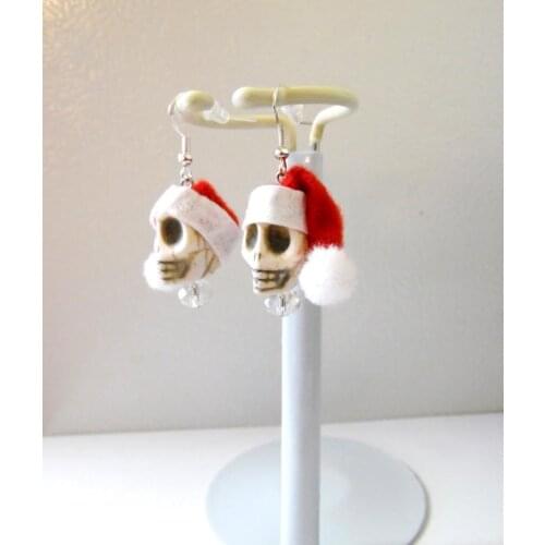 Christmas Skull Earrings,goth, Cosplay, Biker, Rocker, Christmas Earrings - Dangle Earrings -Gift for Her