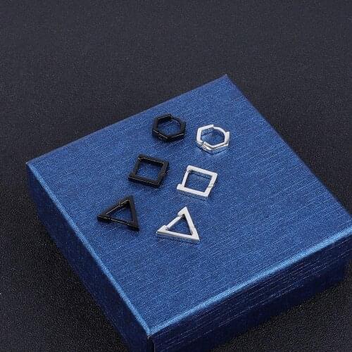 1pc Fashion Punk Rock Triangle Square Hexagon Titanium Stainless Steel Men Women Ear Hoop Stud Earrings Piercing Brincos Bijoux