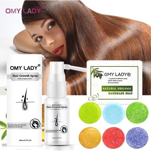 OMYLADY Anti Hair Loss Hair Growth Spray Essential Liquid+100% Pure Natural Handmade Shampoo Soap Essential Oil for Dry Hair