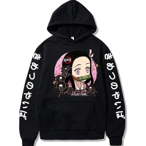 Japanese Anime Demon Slayer Hoodies Harajuku Kamado Nezuko Printing Hooded Streetswear Sweatshirt Women Top