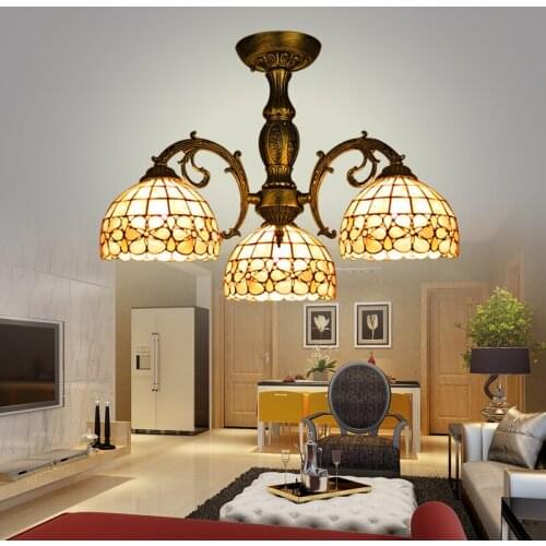 Vintage 8" 3 Bulbs Zinc Alloy Mediterranean Sea LED Tiffany lustres shell lamp for home retro restaurant chandelier bedroom