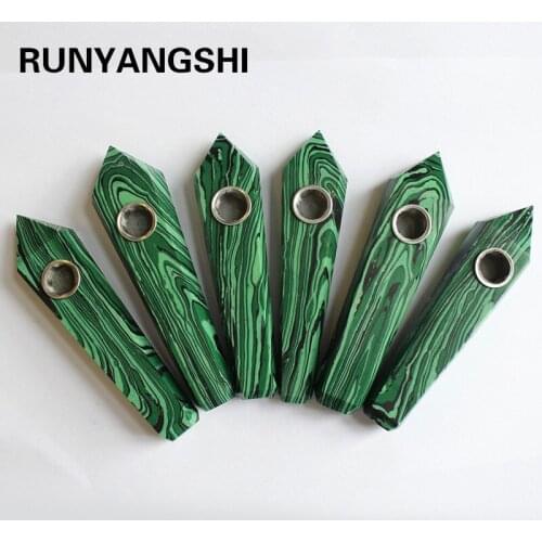 Runyangshi Green Malachite Smoking pipe Crystal Quartz Stones Tobacco Holder Cigarette Filters Party YK49