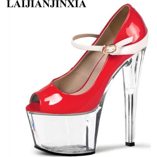 LAIJIANJINXIA Spring New Sexy Women Pole Dancing Pumps 17cm High Heels Clear Platform Shoes Wedding Party Dress Dance Shoes