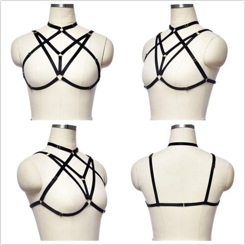 Women Fetish Harness Bondage Body Harness Belt Hollow Elastic Adjustable Sexy Lingerie Body Cage Brassiere Goth Bra