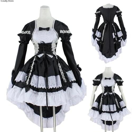 Cosplay Outfit High Front Low Back for Girl Black Pink Angel Maid Costume Lolita Tuxedo Tail Dress Halloween Women Anime Gothic