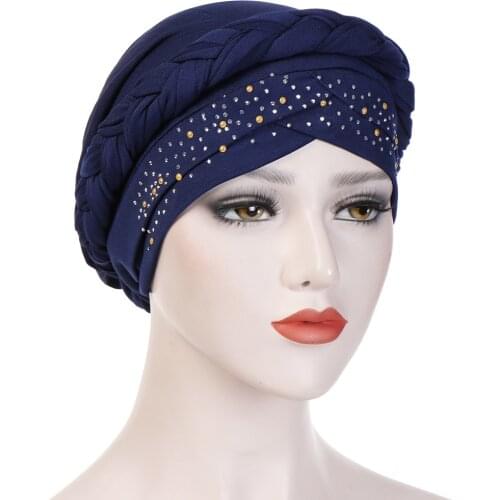 Women head scarf turban rhinestone hijab cap muslim head scarf wraps cancer headwear india african hat turban femme musulman