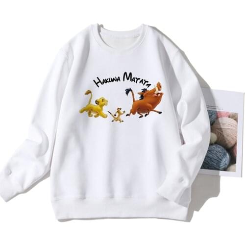 Disney Popular Cartoon Pullover Hoodie The Lion King Streetwear Women Sweatshirts 2021 New Spring Casual Female White Hoodies