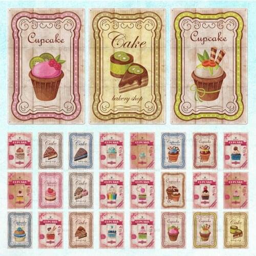 Cup Cake Tin Sign Vintage Metal Wall Decor Retro Poster Plaque Kitchen Cafe Club Room Home Art Plate