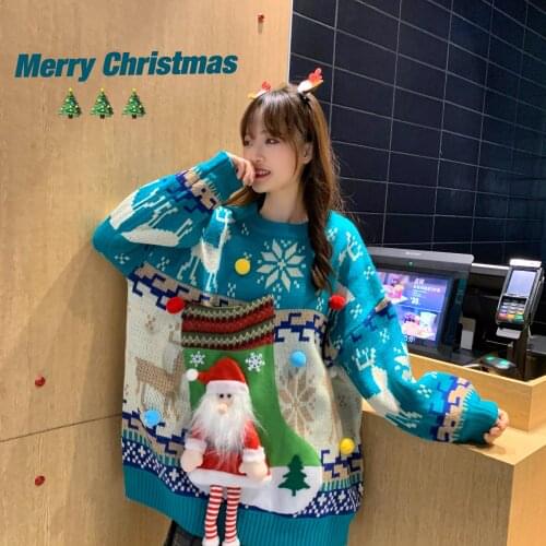 Winter 2020 Santas Socks Hanging Loose Korean Version Student Heavy Industry Long Sleeve Sweater