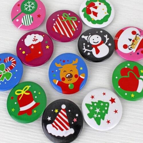 Christmas ID Badge Santa Claus Snowman Xmas Tree patterns Button brooch Pin Holiday Party children Favors Gifts LX8594