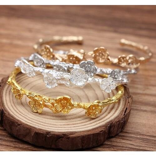 10 PCS 66*55mm Fashion Metal Alloy Flowers Bangle Setting Gold Silver Color Bracelet Base DIY Accessories For Jewelry Making