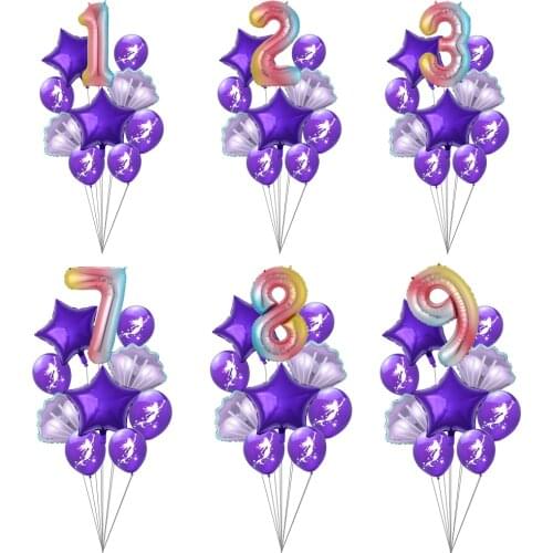 10Pcs/Set Mermaid Happy Birthday Party Number Shell Balloon Decoration Baby Shower Girl Boy 1 2 3 4 5 6 7 8 9 Years Party Decor