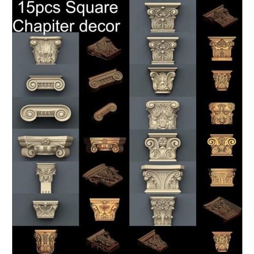 15pcs Square Chapiter decor 3d model STL relief for cnc STL format 3d model for cnc stl relief artcam vectric aspire
