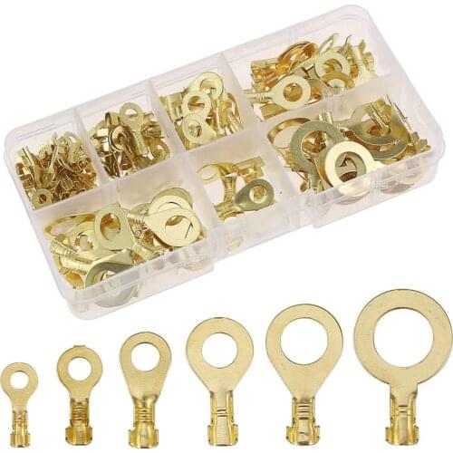 150 Pieces Ring Cable Lugs Ring Eyes Brass Crimp Cable Non-insulated Connector Wire Terminals Assortment M3 M4 M5 M6 M8 M10