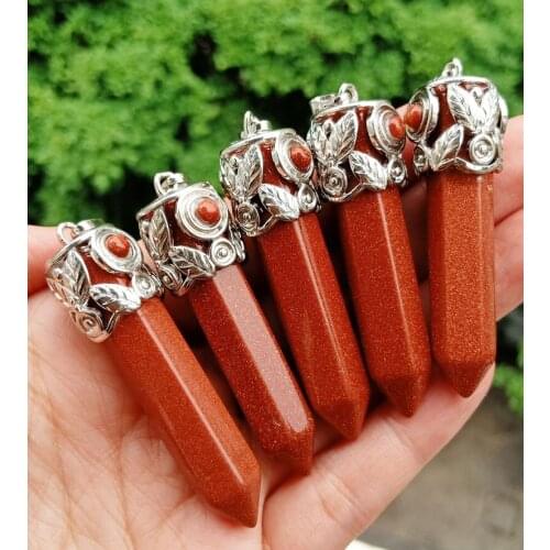 5pcs Gold sand Stone Pendants Eye Hexagon point Energy Reiki Healing Amulet Wholesale