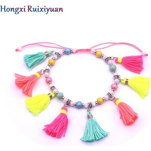 Bohemia Beaded Anklet Fashion Crystal Wooden Bead Tassel Colored Anklet Bracelet Charm Activity Knot Lady Anklet Jewelry