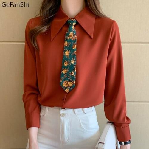 Spring Autumn Turn-Down Collar Chiffon Blouse Shirt Women Long Sleeve Loose White Women Office Lady Blouses Tops Blusas