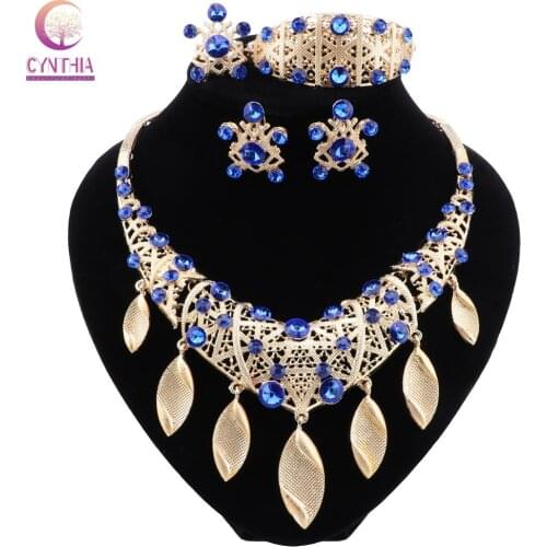 CYNTHIA Nigerian African Jewelry Set Wedding Necklace Set for Brides Crystal Dubai Gold Jewellery Set for Women Engagement Party