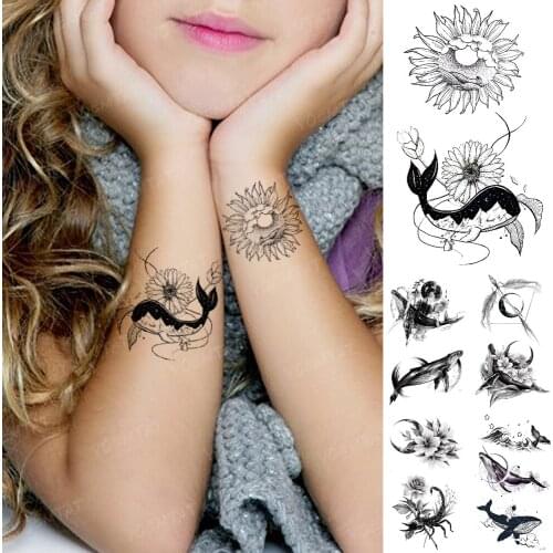 Children Tattoo Transferable Waterproof Temporary Tatoo Sticker Whale Flower Animal Cute Flash Body Art Fake Tatto Man Woman Kid