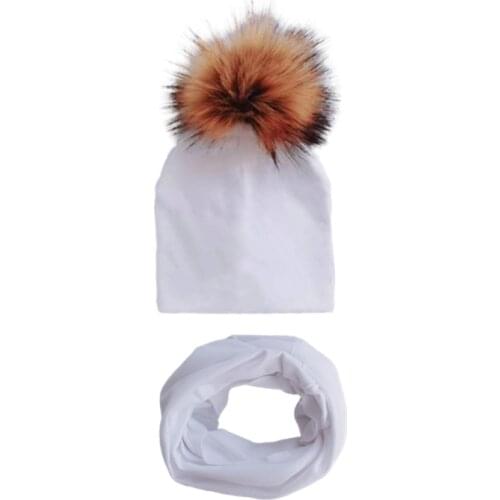 Childrens pom pom Hat Autumn Winter Baby Hat Girls Boys Cap Kids Beanie bonnet Collar Scarf set baby cap Photography props