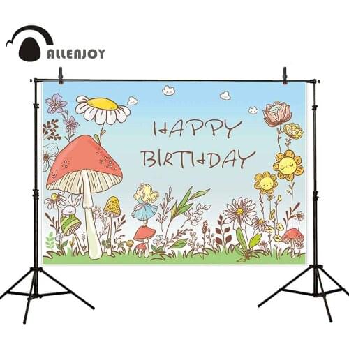 Allenjoy kids backdrop fairy tale Alice wonderland Cartoon plant rabbit happy Birthday party decor photo background photophone