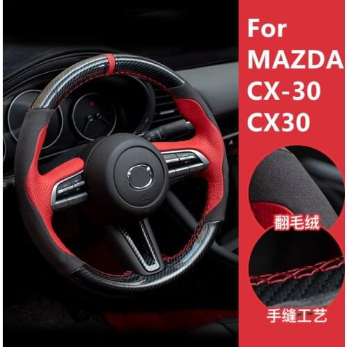 For Mazda CX-30 CX30 car styling modified leather hand-sewn steering wheel cover special sports carbon fiber car accessories