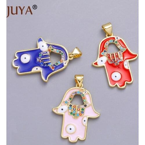 JUYA Enamel Necklace Pendants Palm Charms Hamsa Hand Charm Jewelry Making Supplies for DIY Women Jewelry Hand Made Accessories