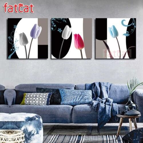 FATCAT 5D diy Mosaic picture Diamond Embroidery Triptych Color tulip flower Diamond Painting full square round drill art AE1891
