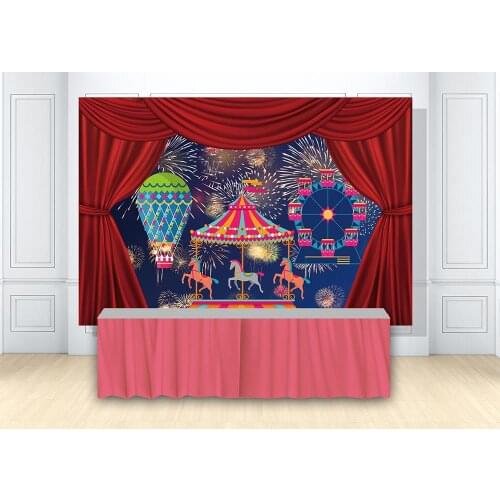 Backdrop CIRCUS Themed Carnival Birthday Party Backdrop Ferris Wheel Banners Carrousel Amusement Curtain Photo Background Poster