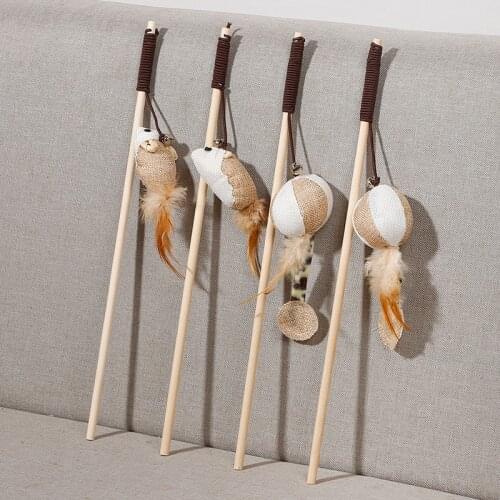 Cat Toys Hemp Rope Kitten Interactive Stick Funny Cat Fishing Rod Game Wand Feather Stick Toy Pet Supplies Cat Accessory