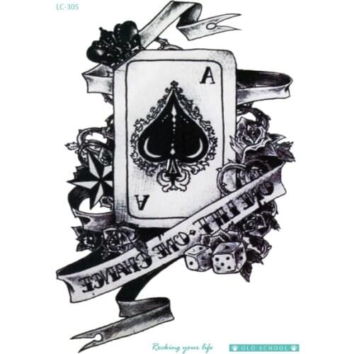 Rocooart LC305 Vintage Poker Fake Tattoo Taty Black White Flowers Temporary Tattoo Stickers Dice Tatuaje Tatoo Sticker For Arms