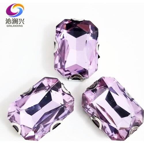 Crystal violet Rectangle octagonal shape High quality Glass Crystal sew on Anti hook D shape claw rhinestones SWCD18