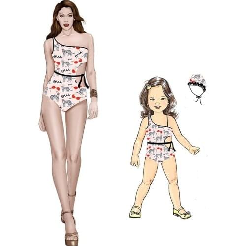 Baby Girls Swimwear 2021 Cute Toddler One Piece Swimsuit Mother Daughter Bikini Parent Child Bathing Suit Childrens Beachwear