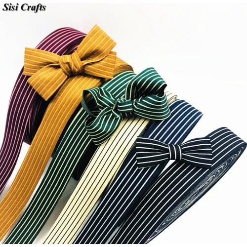Sisi Crafts Tape Chiffon Cotton Ticking Stripe Ribbon Roll Fabric Ribbon Bias Trim Layering DIY Hair Bow Tie Collar Material 1M