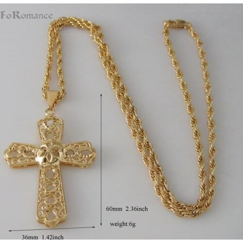 Min order 10$/ CAN MIX DESIGN - YELLOW GOLD COLOR GP 24" ROPE NECKLACE&JESUS CROSS GOD CARVED FLOWER SURFACE HAND MADE PENDANT