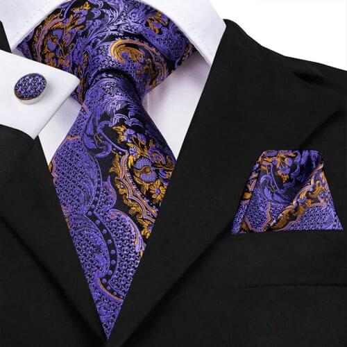 Fashion Plaid Purple Silk Mens Tie Designer Formal Business Wedding Tie For Men Classic Pattern Hanky Cufflinks Necktie Suit