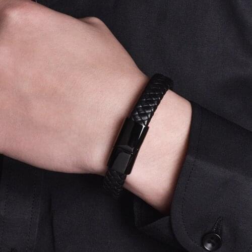 CFBuolongs Fashion New Braided Leather Bracelet Men Stainless Steel Black Magnetic Clasp Bracelet Personalized Gifts For Party