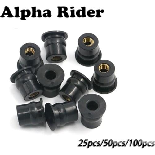 Low Profit 25pcs 50pcs 100pcs M6 Rubber Well Nut Universal Motorcycle Windscreen & Fairing 6mm 1/2" Wellnuts Wellnut