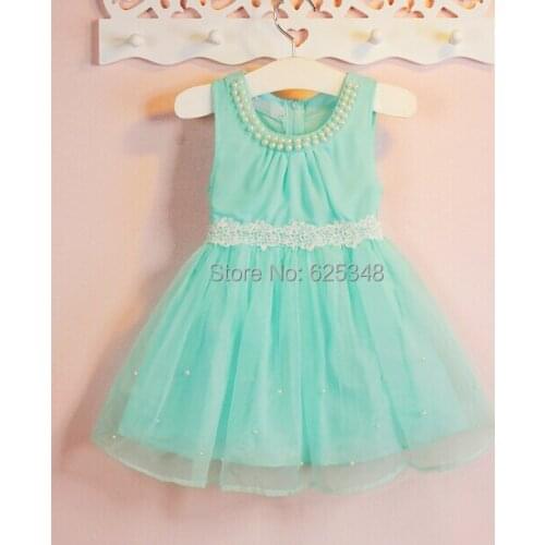 Summer New pearls girls dress,bow princess Children Clothes lace girl party dress,kids noble fairy Elsa dress high quality blue