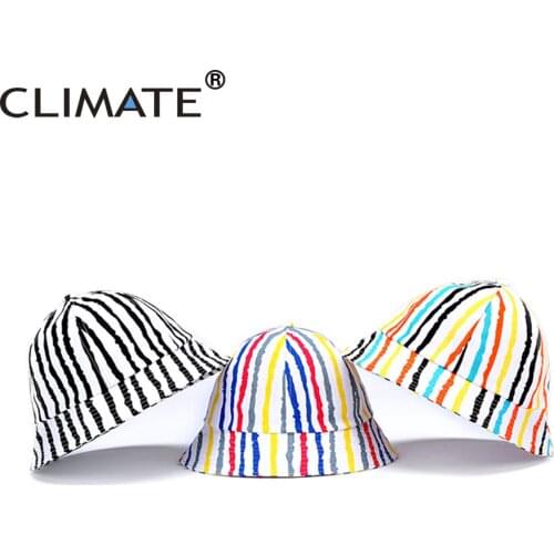 CLIMATE Bucket Sun Hat Women Men Striped Youth Hip Hop Hat Men Women Beach Seaside Fishing Hat Cotton Bucket Hats For Men Women