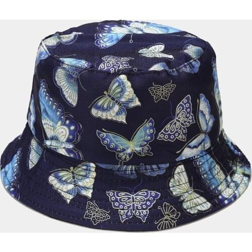 Summer Butterfly Print Bucket Hat Women Fashion Cotton Beach Sun Hats Reversible Bob chapeau Femme Panama Hat Fisherman Hat