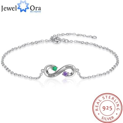Personalized 925 Sterling Silver Engraved Name Mothers Bracelet Customized Birthstone Infinity Chain Bracelet Gift for Women