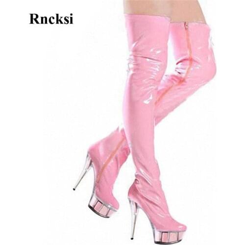 Rncksi Spring Women Sexy Close Toe 15cm High Heels Night Club Over The Knee Boots Pole Dancing Party Sweet Pink Girl Boots