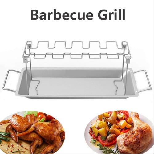 Stainless Steel Chicken Wing Leg Rack Grill Holder Rack with Drip Pan for BBQ Multi-Purpose Chicken Leg Oven Grill Rack DROPSHIP