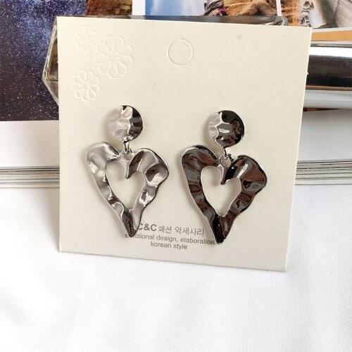 Doreen Box Punk Style Irregular Heart Alloy Earrings Golden Silver Color Stud-Earring For Women Personality Jewelry Gift ,1 Pair