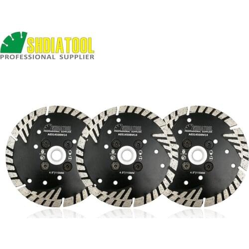 SHDIATOOL 3pcs 115mm Hot pressed Diamond turbo saw Blade with Slant protection teeth 4.5" stone concrete Diamond cutting disc