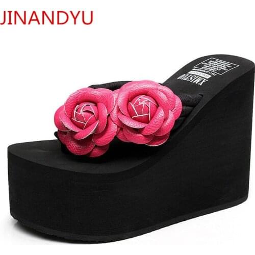 Platform Flip Flops Wedges High Heels Beach Shoes for Women Summer Slippers Flowers Women Casual Comfort Shoes Chunky Heels New