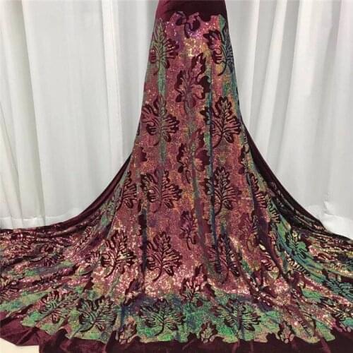 Top Grade red African Velvet Tube Lace Fabric Embroidered With Sequins 5 Yards/piece French Net Laces Nigerian Mesh Fabrics
