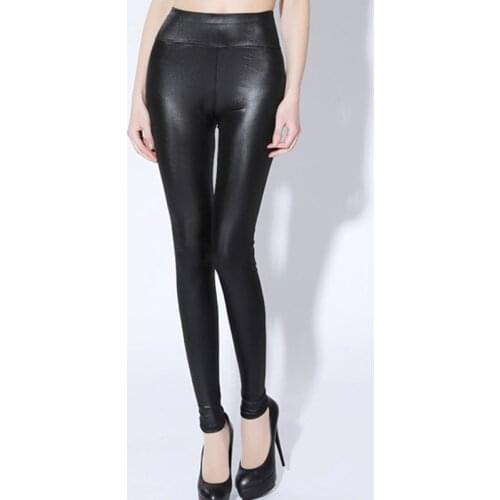 XL-5XL Plus Size Women Faux Leather Long Trousers Sexy Skinny Elastic Stretch Yoga Pants High Waist Pencil Pant